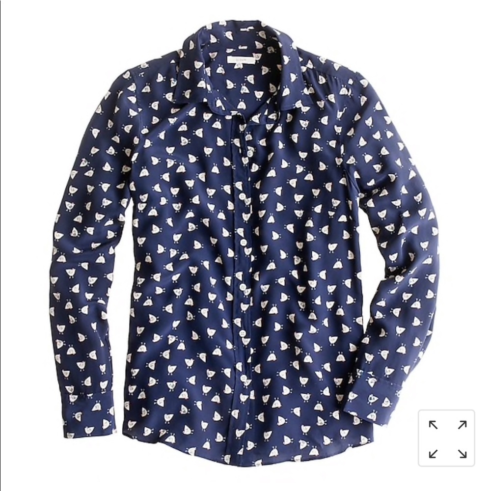 Jcrew silk blouse with French hens. Size 0